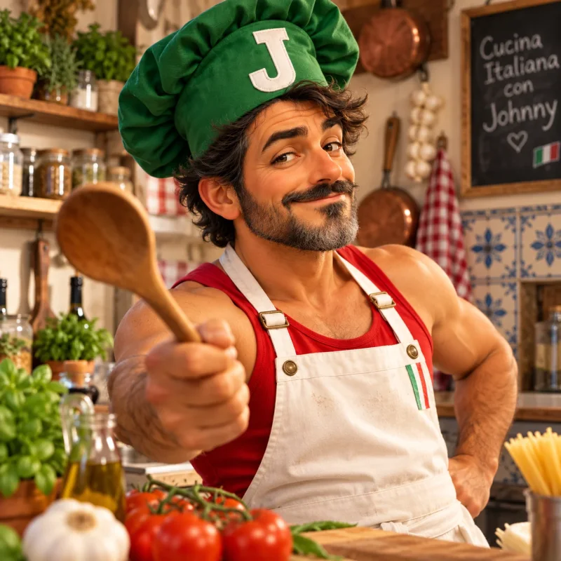 Johnny Chef, con cappello verde e cucchiaio di legno